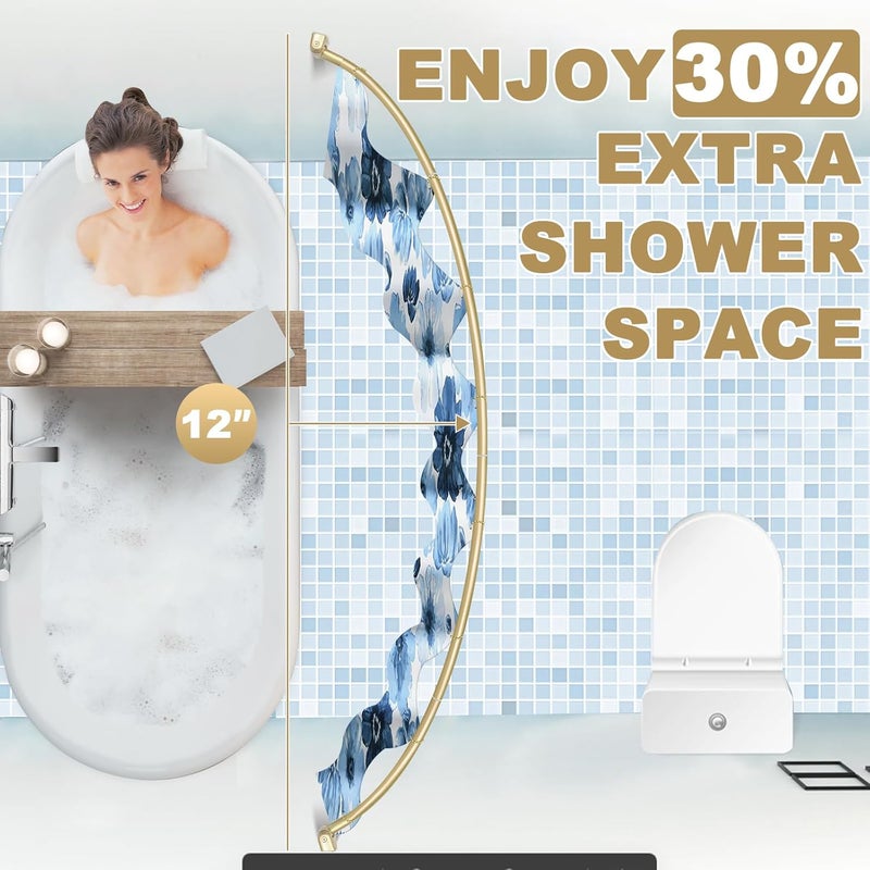 YNL Curved Shower Curtain Rod 35-82In(2.9-6.8Ft), Gold Round Rustproof Shower Rod for Bathroom Bathtub, Adjustable Arched Shower Curtain Rod, Never Rust|Extra Space|Non-Slip|Expandable|Need to Drill. - Image 2